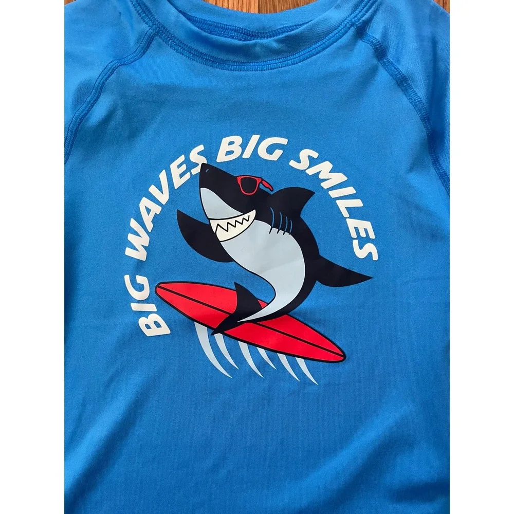 Old Navy Kids Blue Shark Surfing Rash Guard Swim Shirt UPF 40+ 4T NWT